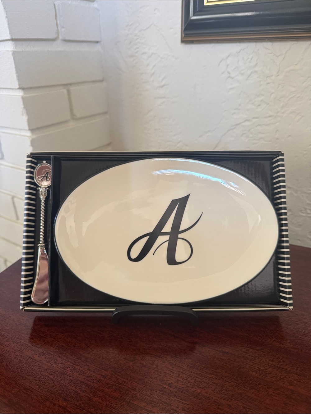 Mud Pie Ceramic Initial "A" Cheese Tray and Spreader NWT
